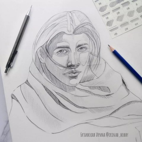 Карандашный портрет Чани из фильма Дюна. Графика 